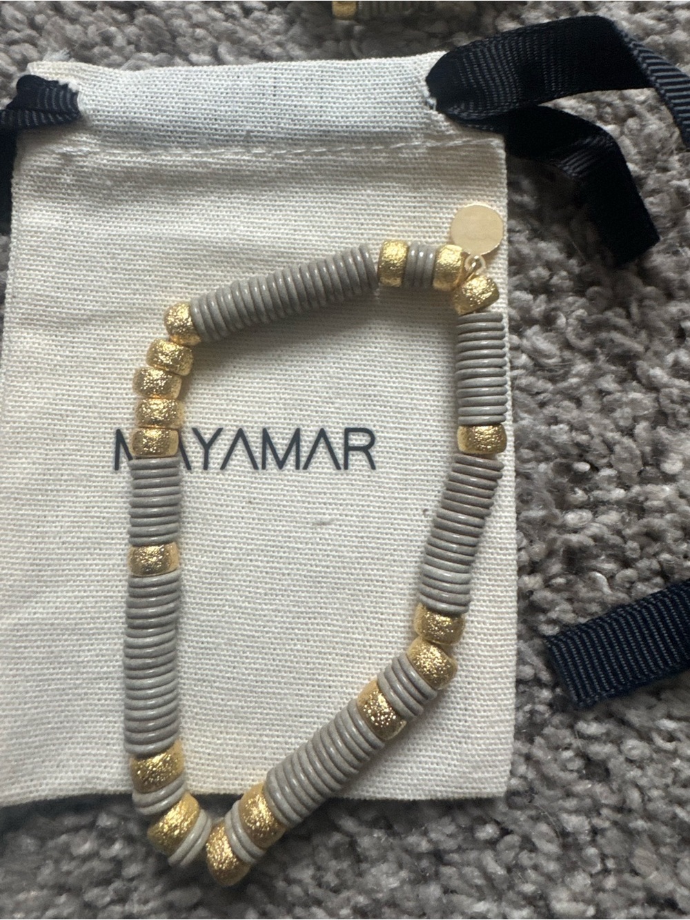 Mayamar Gray and Gold Beaded Stretch Bracelet